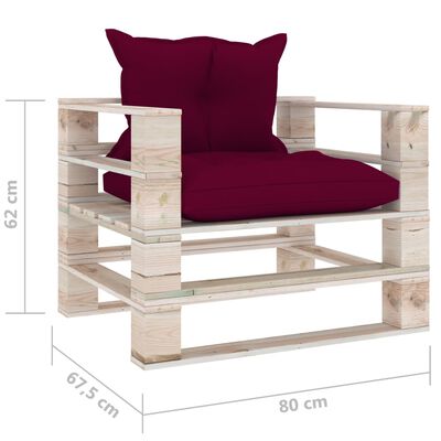 vidaXL Sofa ogrodowa z palet, czerwone poduszki, drewno sosnowe