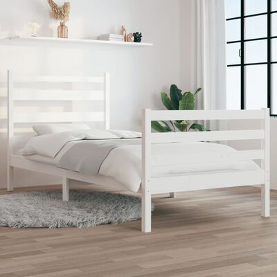 vidaXL Rama łóżka, lite drewno sosnowe, 90x200 cm, biała