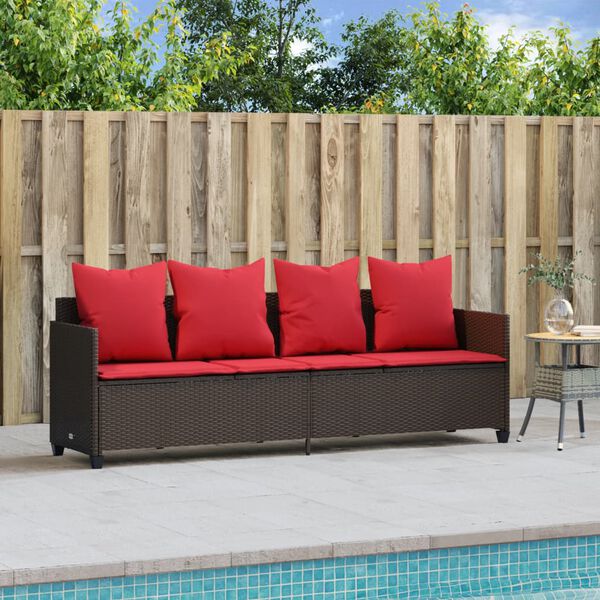 vidaXL Leżanka z poduszkami, brązowa, polirattan