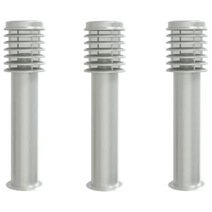 vidaXL Lampy ogrodowe na słupku, 3 szt., srebrne, 60 cm, stal
