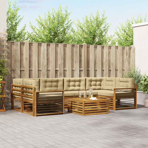 vidaXL Zestaw sof na zewnątrz z poduszką 8 pcs Naturalny i Beżowy