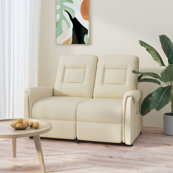 vidaXL Rozkładany fotel masujący, 2-os., kremowy, obity sztuczną sk&oacute;rą