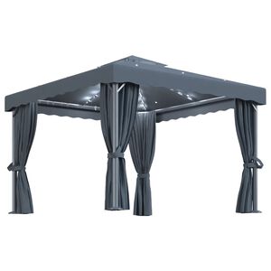 vidaXL Altana z zasłonami i sznurem lampek LED, 3x3 m, antracytowa