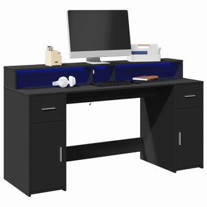 vidaXL Biurko z podświetleniem LED, czarne, 160x55x91 cm