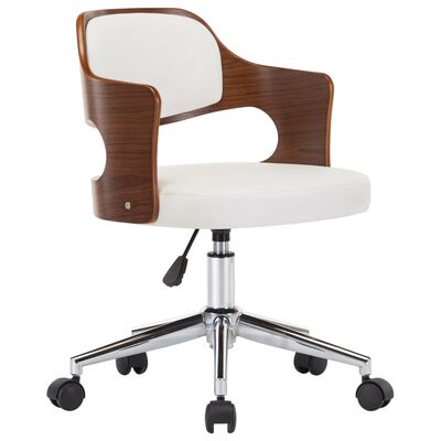 vidaXL Obrotowe krzesło biurowe, białe, gięte drewno i sztuczna skóra