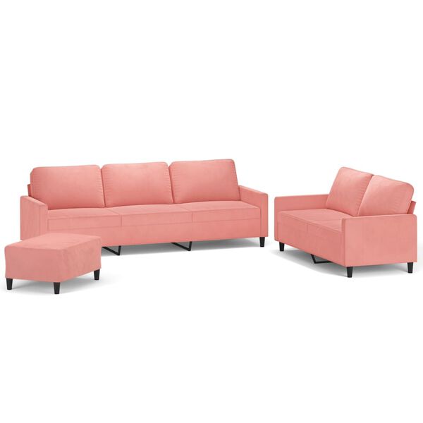 vidaXL 3-częściowy komplet wypoczynkowy, obity aksamitem, r&oacute;żowy