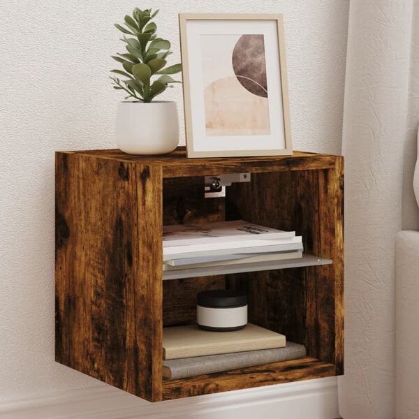 vidaXL Ścienne szafki TV z LED, 2 szt., przydymiony dąb, 30x28,5x30 cm