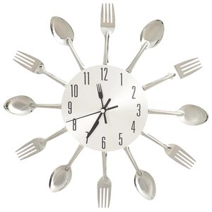 vidaXL Zegar ścienny z łyżek i widelc&oacute;w, srebrny, 31 cm, aluminium