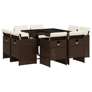 vidaXL 9-cz. zestaw mebli ogrodowych z poduszkami, brązowy, rattan PE