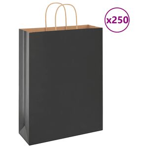 vidaXL Torby papierowe 250 szt. z uchwytami Czarne 32x12x42 cm