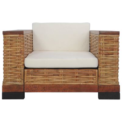 vidaXL Fotel z poduszkami, brązowy, naturalny rattan