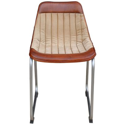 vidaXL Krzesła stołowe, 2 szt., brązowo-beżowe, skóra i płótno