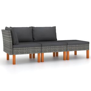 vidaXL 3-cz. zestaw wypoczynkowy do ogrodu, rattan PE i eukaliptus