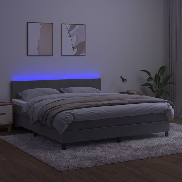 vidaXL Ł&oacute;żko kontynentalne z materacem i LED, szare 160x200cm, aksamit