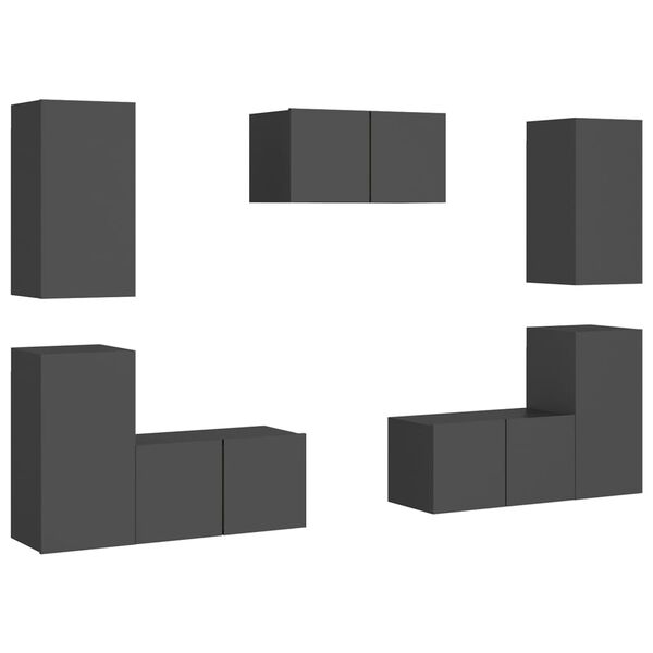 vidaXL 7-cz. zestaw szafek TV, szary, materiał drewnopochodny