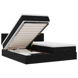 vidaXL Rama ł&oacute;żka otomana z materacami, czarna, 160x200 cm, aksamit