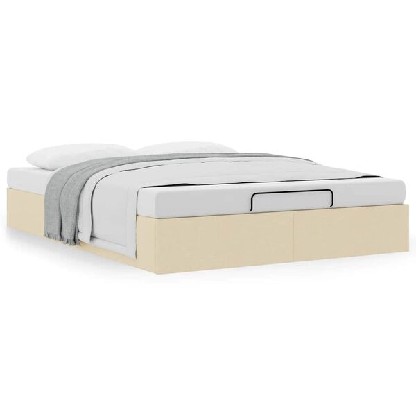 vidaXL Rama łóżka otomana bez materacem, kremowa, 140x190 cm, tkanina