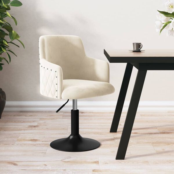 vidaXL Obrotowe krzesło stołowe, kremowe, obite aksamitem