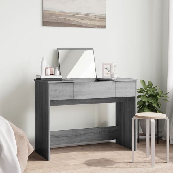 vidaXL Toaletka z lustrem, szary dąb sonoma, 100x45x76 cm