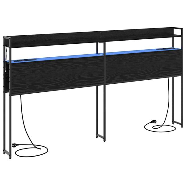 vidaXL Zagł&oacute;wek do przechowywania z p&oacute;łką Czarny dąb 180 cm