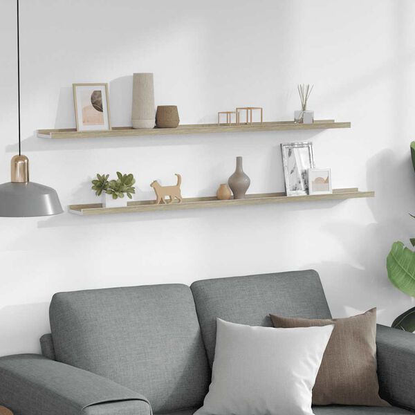 vidaXL P&oacute;łki ścienne, 2 szt., biel i dąb sonoma, 115x9x3 cm