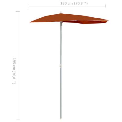 vidaXL Półokrągły parasol ogrodowy na słupku, 180x90 cm, terakota