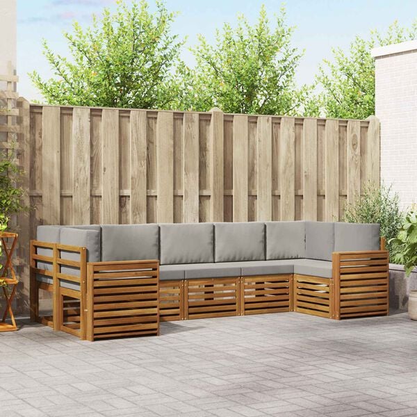 vidaXL Zestaw sofy narożnej z poduszką 7 pcs Naturalny i Jasny Szary