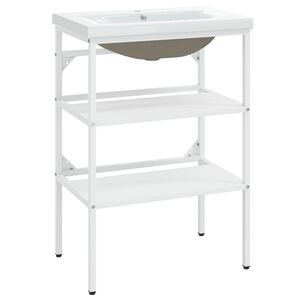 vidaXL Stelaż z wbudowaną umywalką, biały, żelazny