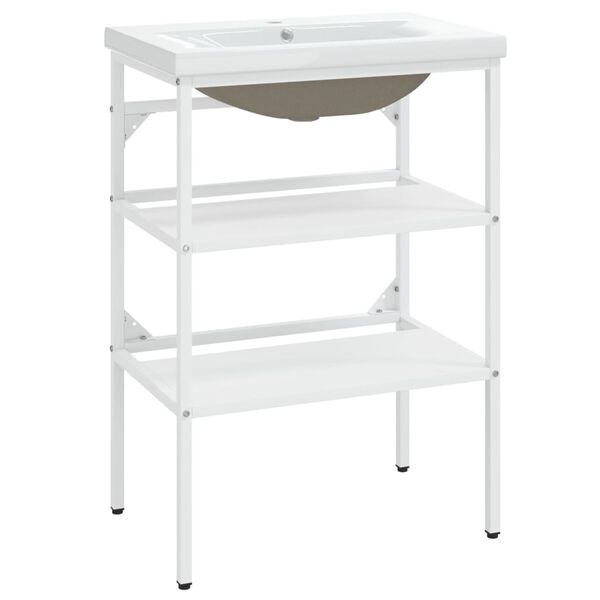 vidaXL Stelaż z wbudowaną umywalką, biały, żelazny