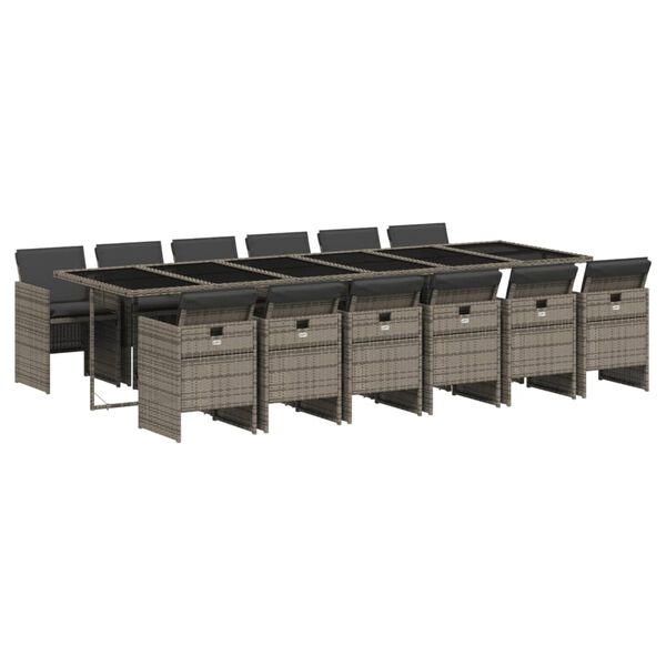 vidaXL 13-cz. zestaw mebli ogrodowych z poduszkami, szary rattan PE