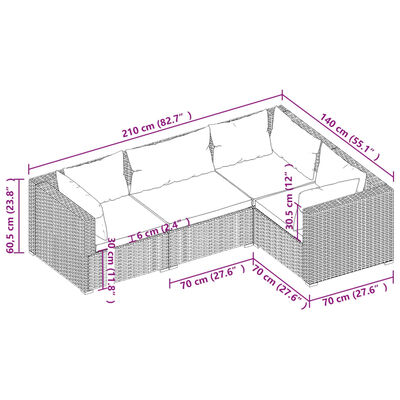 vidaXL 4-cz. zestaw wypoczynkowy do ogrodu, poduszki, rattan PE, szary