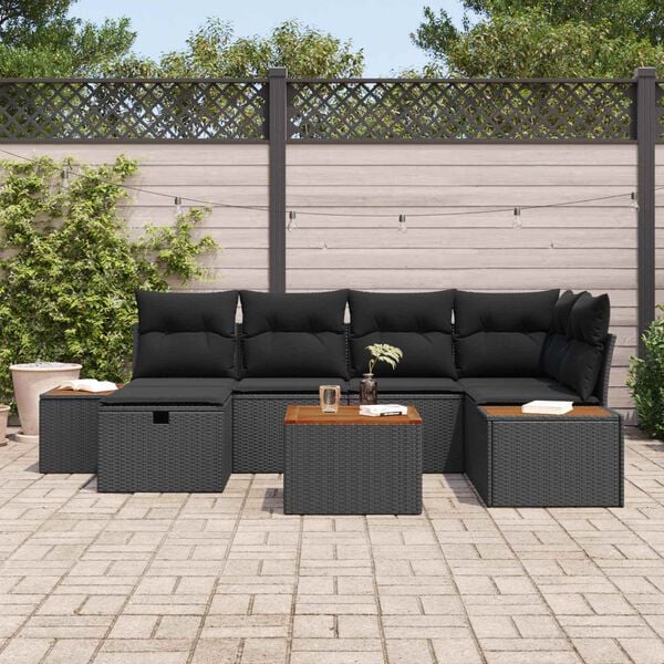vidaXL Zestaw Sof na Ogr&oacute;d 7 pcs Czarny 55 x 62 x 69 cm Polirattan