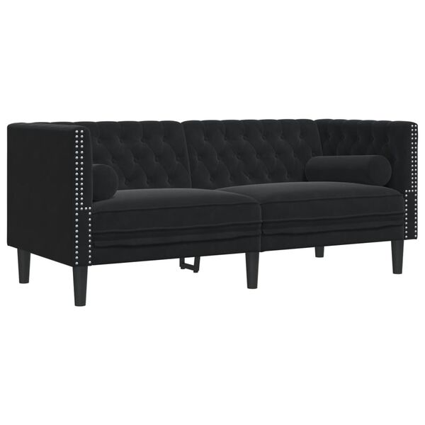 vidaXL Sofa Chesterfield z wałkami, dwuosobowa, czarna, aksamit