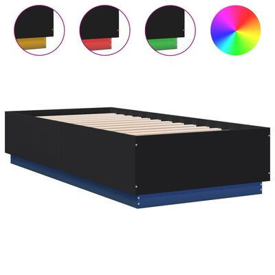 vidaXL Rama łóżka z LED, czarna, 100x200 cm, materiał drewnopochodny