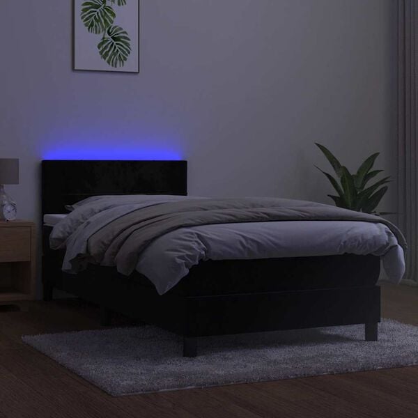 vidaXL Ł&oacute;żko kontynentalne z materacem i LED, czarny aksamit 80x200 cm