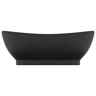 vidaXL Owalna umywalka z przelewem, matowa czerń, 58,5x39 cm, ceramika