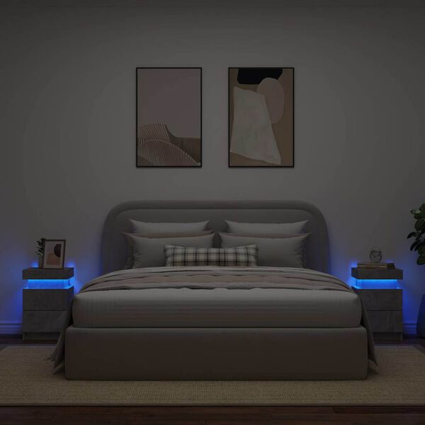 vidaXL Szafki nocne z LED, 2 szt., szarość betonu, 35x39x55 cm