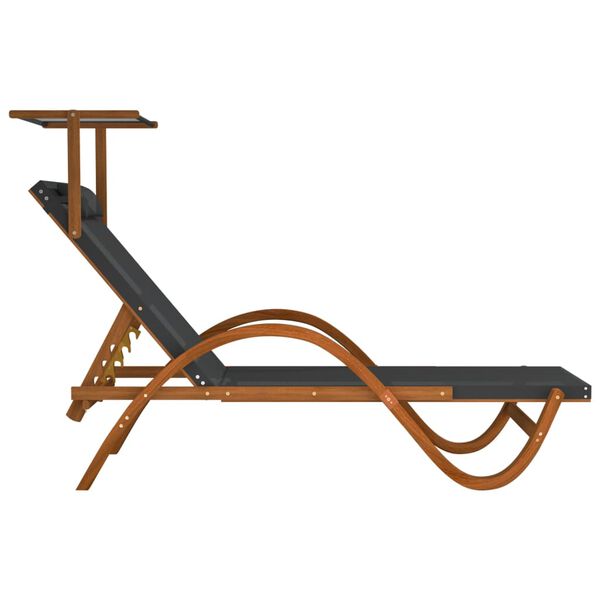 vidaXL Leżak z zadaszeniem, szare tworzywo textilene i drewno topolowe