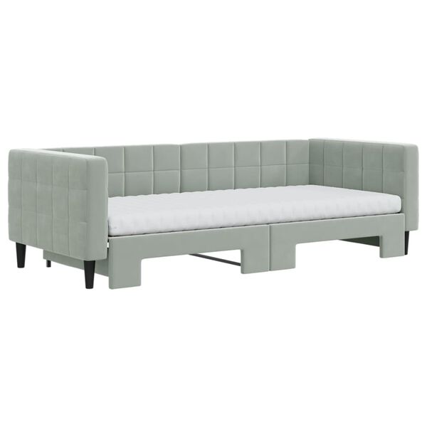 vidaXL Sofa rozsuwana z materacami, jasnoszara, 90x200 cm, aksamit