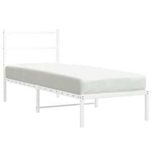 vidaXL Metalowe ł&oacute;żko z wezgłowiem, bez materaca, białe, 75x190 cm