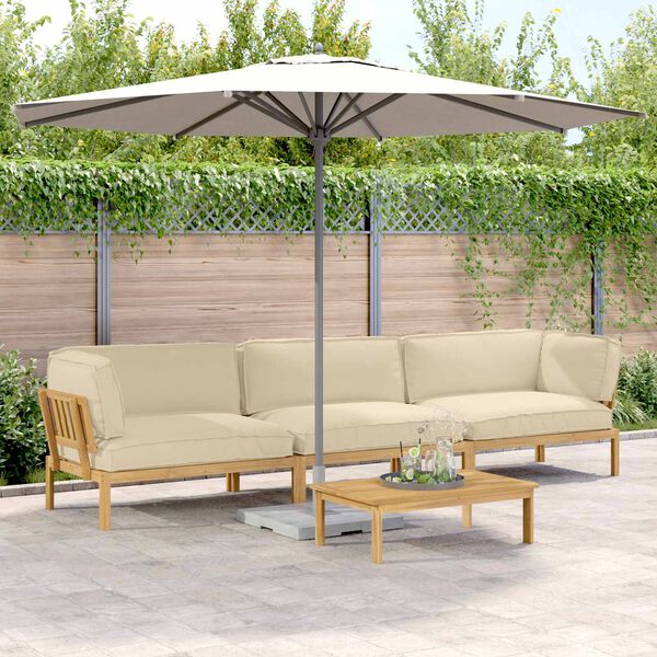 vidaXL Zestaw Sof z poduszką Gładki 4 pcs Beżowy Lite Drewno Akacji