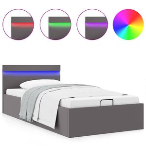 vidaXL Rama ł&oacute;żka z podnośnikiem i LED, szara, ekosk&oacute;ra, 90 x 200 cm
