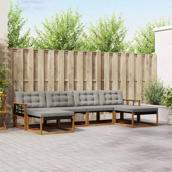 vidaXL Zestaw sof na zewnątrz z poduszką 6 pcs Naturalny i Jasny Szary