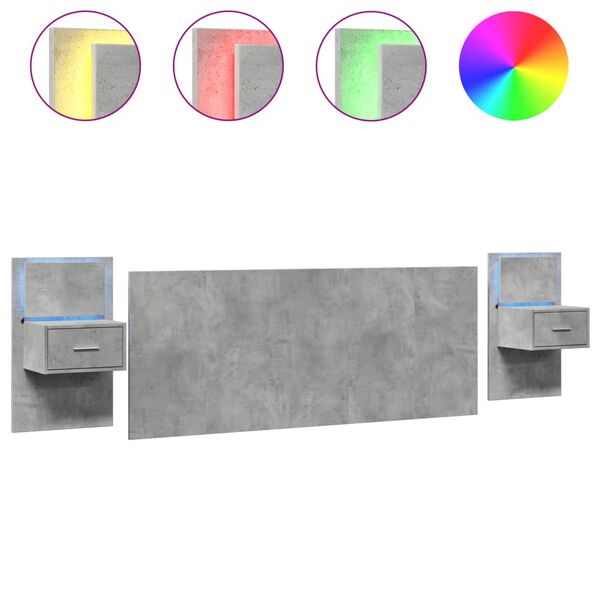 vidaXL Wezgłowie ł&oacute;żka z szafkami, szarość betonu, 200 cm