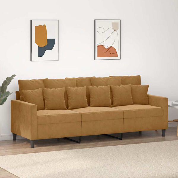 vidaXL Sofa 3-osobowa, brązowa, 180 cm, tapicerowana aksamitem