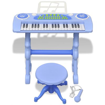 Zabawkowy keyboard ze stolikiem i mikrofonem, niebieski