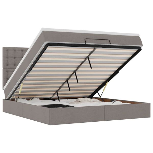 vidaXL Rama ł&oacute;żka otomana z materacem, taupe, 180x200 cm, tkanina