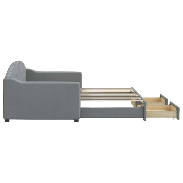 vidaXL Sofa rozsuwana z szufladami, jasnoszara, 90x190 cm, tkanina