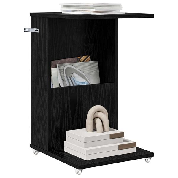 vidaXL Stolik boczny z kołem Czarny Dąb 40 x 35 x 60 cm