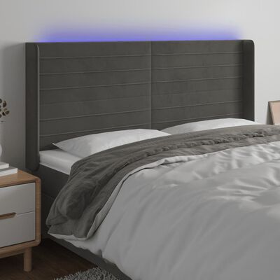 vidaXL Zagłówek do łóżka z LED, ciemnoszary, 163x16x118/128cm, aksamit